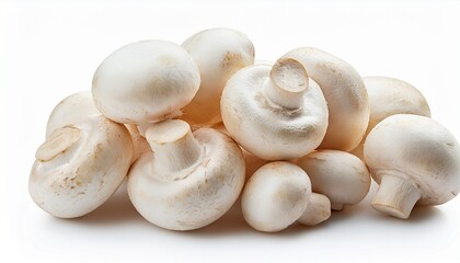 A Pile Of Fresh Whole White Mushroom Champignon Mushrooms Isolated On White Background