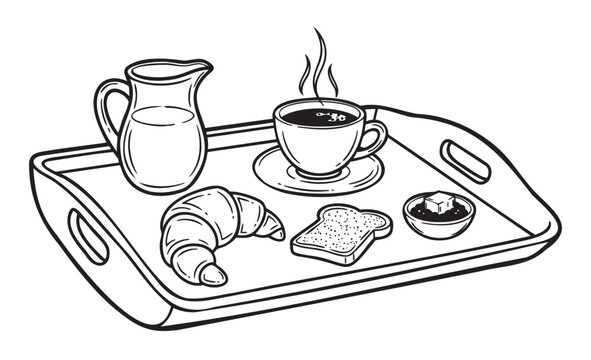 black and white breakfast tray with coffee clip art preview