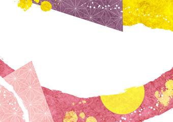 春色の和紙と金の背景フレーム（正月・ひな祭り・成人式などお祝いの飾り枠）