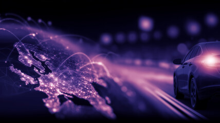 Bright world map illuminated with billions of lights against a dark background