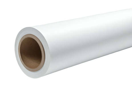 A cylindrical roll of pristine, glossy white material against a solid black background