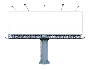 Large blank roadside advertising display featuring a white rectangular board and supporting structure