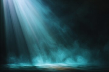 Fototapeta premium Mystical Blue Light Beams: Ethereal Smoke and Silhouettes in the Dark Night Atmosphere