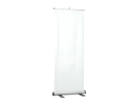 A tall, blank vertical promotional banner displayed on a black background