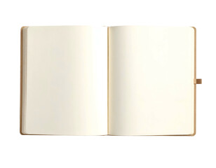 Open, blank notebook with beige-toned pages against a stark black background, simple design