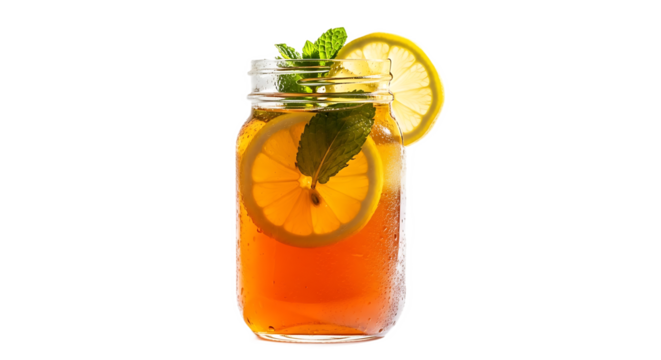 Refreshing Iced Tea with Lemon and Mint on Transparent Background