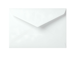 Crisp, white, closed envelope on black background, showing front side with diagonal fold