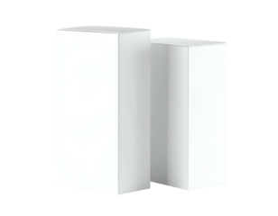 Two white rectangular structures leaning together, rendered in a clean, simplistic design