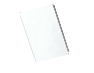 Angled view of a blank book against a black background, with shadows and crisp edges