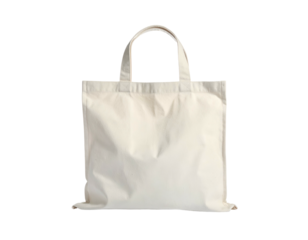 Off-white canvas tote bag, centered on a solid black background, handles raised