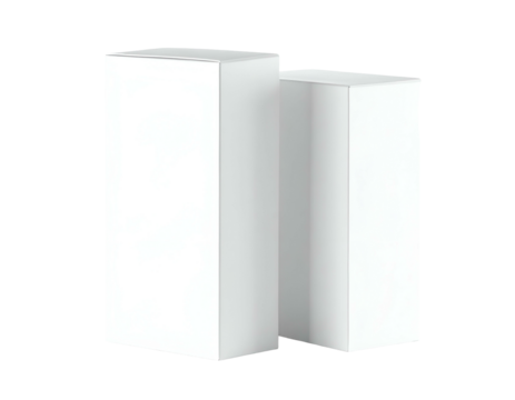 Two white rectangular structures leaning together, rendered in a clean, simplistic design