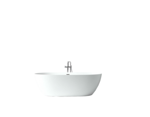 Isolated shot of a pristine white, modern bathtub with chrome faucet against a black backdrop