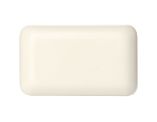 Close-up studio shot of a rectangular bar, off-white in color, with rounded edges