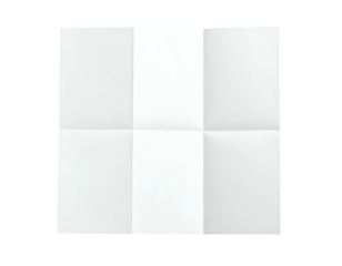 Isolated image of a six-panel, folded sheet of white paper