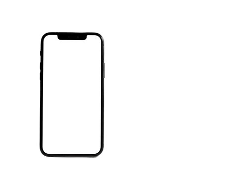 Smartphone with blank screen, centered, with black surround on dark background