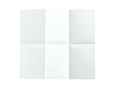 Isolated image of a six-panel, folded sheet of white paper