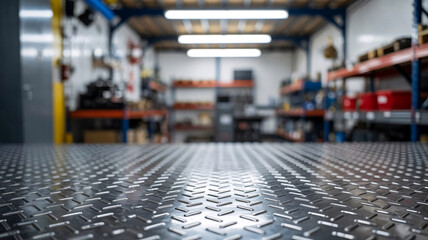 Obraz premium Industrial diamond plate metal texture with workshop background