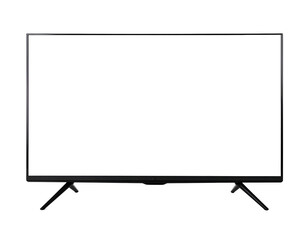 Naklejka premium Large, rectangular screen with a white display, set against a black background, mounted on stands