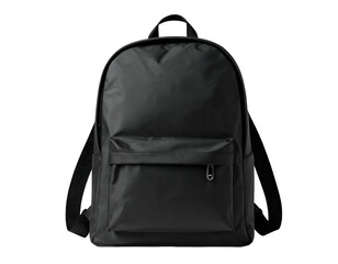 Naklejka premium Solid black, minimalist backpack with a front pocket, against a dark background