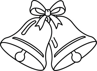 Classic outline drawing of two wedding bells tied together with a festive bow