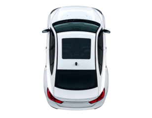 Overhead view of a white sedan featuring a panoramic sunroof against a black background