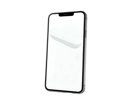 A smartphone with a pill icon overlay, isolated on a black background