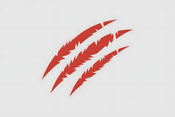 Fototapeta premium Bold, dynamic red claw marks slash across a white background, conveying strength and raw power.