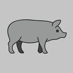 Domestic Pig Side View Flat Line