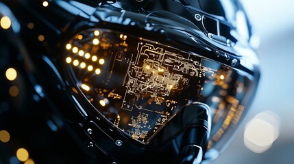 Futuristic helmet design showing advanced technology, perfect for gaming, science fiction, or cutting edge industrial concepts with sleek style