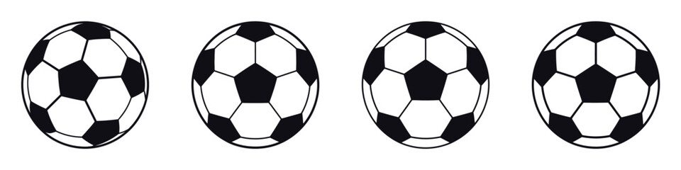 Fototapeta premium Soccer Ball Icon Set – Football Equipment Silhouette Collection, Vector Illustration of Sports Ball for Match, Training, Team Game, Outdoor Activity, Tournament, and Athletic Design