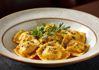 Ravioli served in sauce as a traditional dish