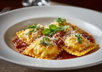 Ravioli served in sauce as a traditional dish