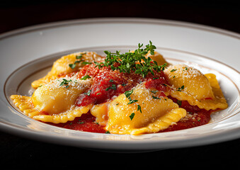 Ravioli served in sauce as a traditional dish