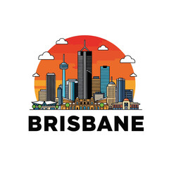 Fototapeta premium Brisbane Cityscape Skyline Illustration Depicting Urban Architecture and Landmarks.
