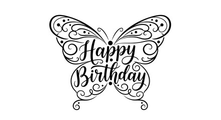 Elegant Butterfly Design with Happy Birthday Script for Celebration.