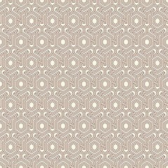 Honeycomb seamless pattern. Hexagon mosaic tiles ornament. Ethnic surface print. Repeated geometric figures background. Ornamental wallpaper. Modern geo design digital paper.