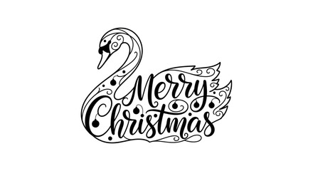 Elegant Swan Merry Christmas Illustration - Festive Holiday Season Greeting.