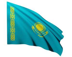 Realistic 3D Rendering Waving National Flag of Kazakstan
