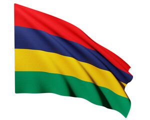 Realistic 3D Rendering Waving National Flag of Muritius
