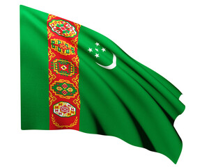Realistic 3D Rendering Waving National Flag of Turkmenistan