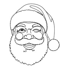 Santa Claus winking face minimalist Christmas line art vector