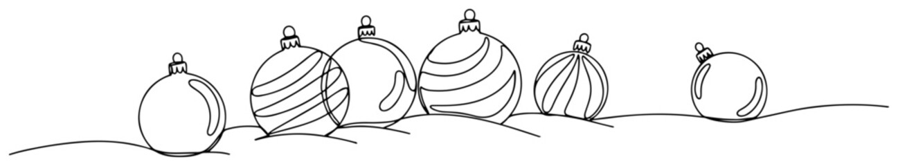 Christmas baubles ornaments on snow minimalist line art vector