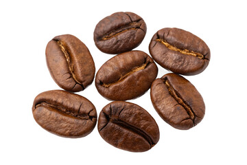 Obraz premium offee Beans Isolated on Transparent Background – Realistic Roasted Coffee Texture for Design Use