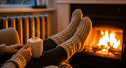 Cozy Winter Evening by the Fireplace with Hot Chocolate
