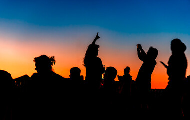 Friends celebrate at an outdoor concert under power lines in the Arizona desert