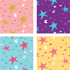 Colorful Star and Heart Seamless Patterns Cute Abstract Background Set.eps