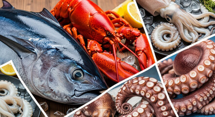 Fresh Seafood Market Featuring Tuna Lobster Octopus Squid And More