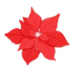 Red Poinsettia Flower Digital Clipart - Christmas Winter Holiday Floral Element Botanical Illustration