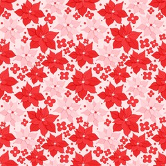 Red Pink Poinsettia Seamless Pattern - Christmas Holiday Floral Digital Paper Background Winter Festive Design