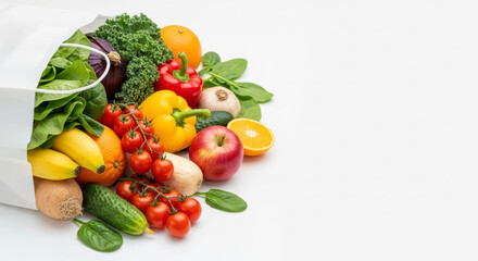 Fresh Organic Produce Bursting From Shopping Bag Assortment of Healthy Foods